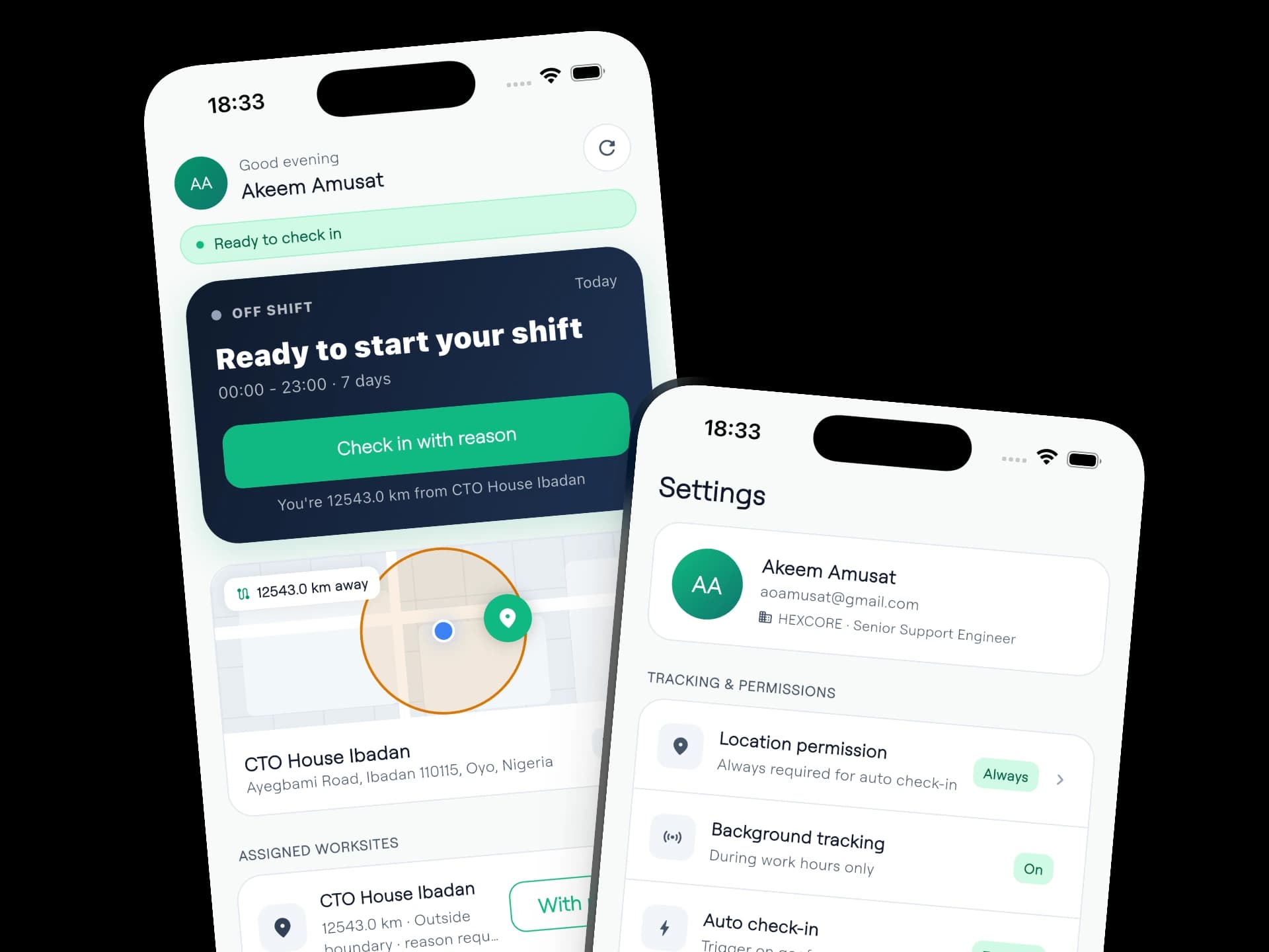 Onsight mobile app — home and settings screens